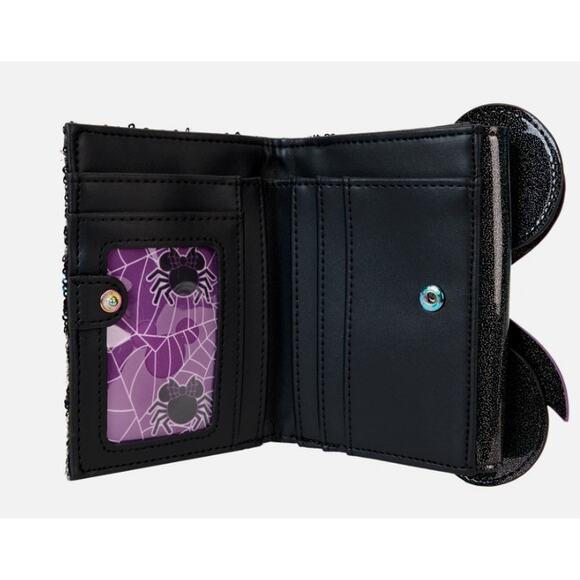 Loungefly Disney Minnie Mouse Spiderweb Sequin Flap Wallet Exclusive NWT - Picture 7 of 8